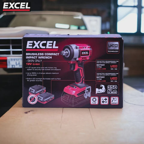 Excel 18V Cordless Brushless 1/2'' Impact Wrench with 1 x 5.0Ah Battery & Charger