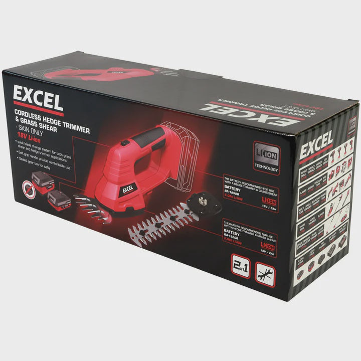 Excel 18V Hedge Trimmer & Grass Shear with 2 x 5.0Ah Batteries + Fast Charger EXL5235