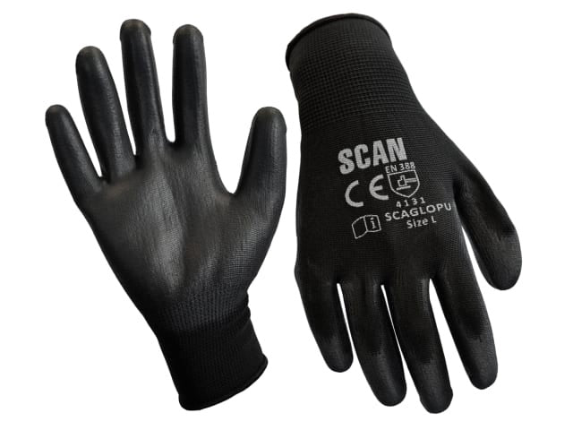 Scan SCAGLOPU240X Black PU Coated Gloves - XL (Size 10)