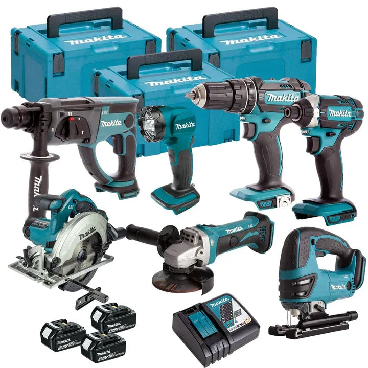 Makita 18V 7 Piece Power Tool Kit with 3 x 5.0Ah Batteries & Charger (DBR KIT)