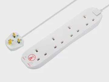 Masterplug Extension Lead 240V 4-Gang 13A White Surge Protected 2m MSTSRG4210
