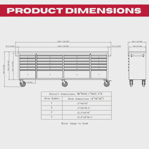 Excel 96" 24 Drawer Stainless Steel Tool Chest Heavy Duty Storage Cabinet