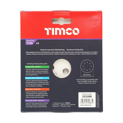Timco 125mm Random Orbital Sanding Discs 180 Grit Red 231200
