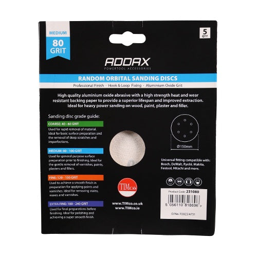 Timco 150mm Random Orbital Sanding Discs 80 Grit Red 231080