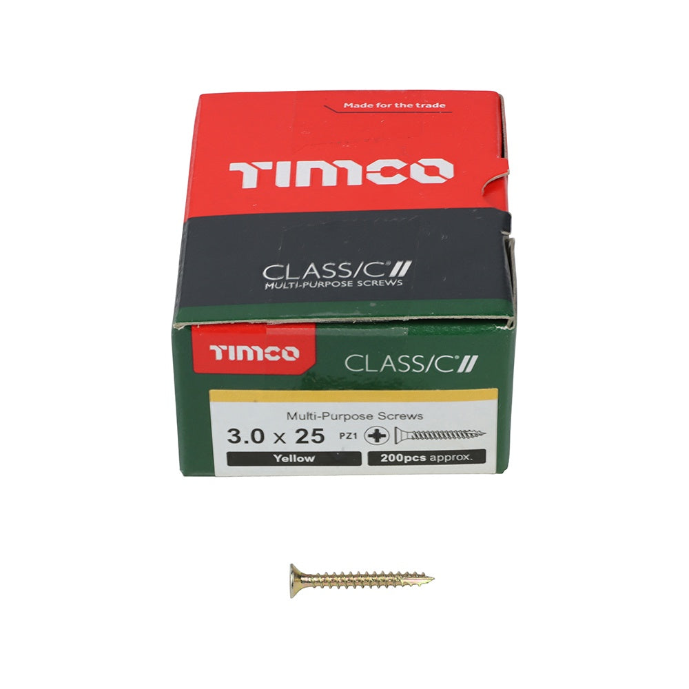 Timco 3.0 x 25mm Classic Multi-Purpose Screws Countsunk Head Yellow (100/Box) 30025CLAF
