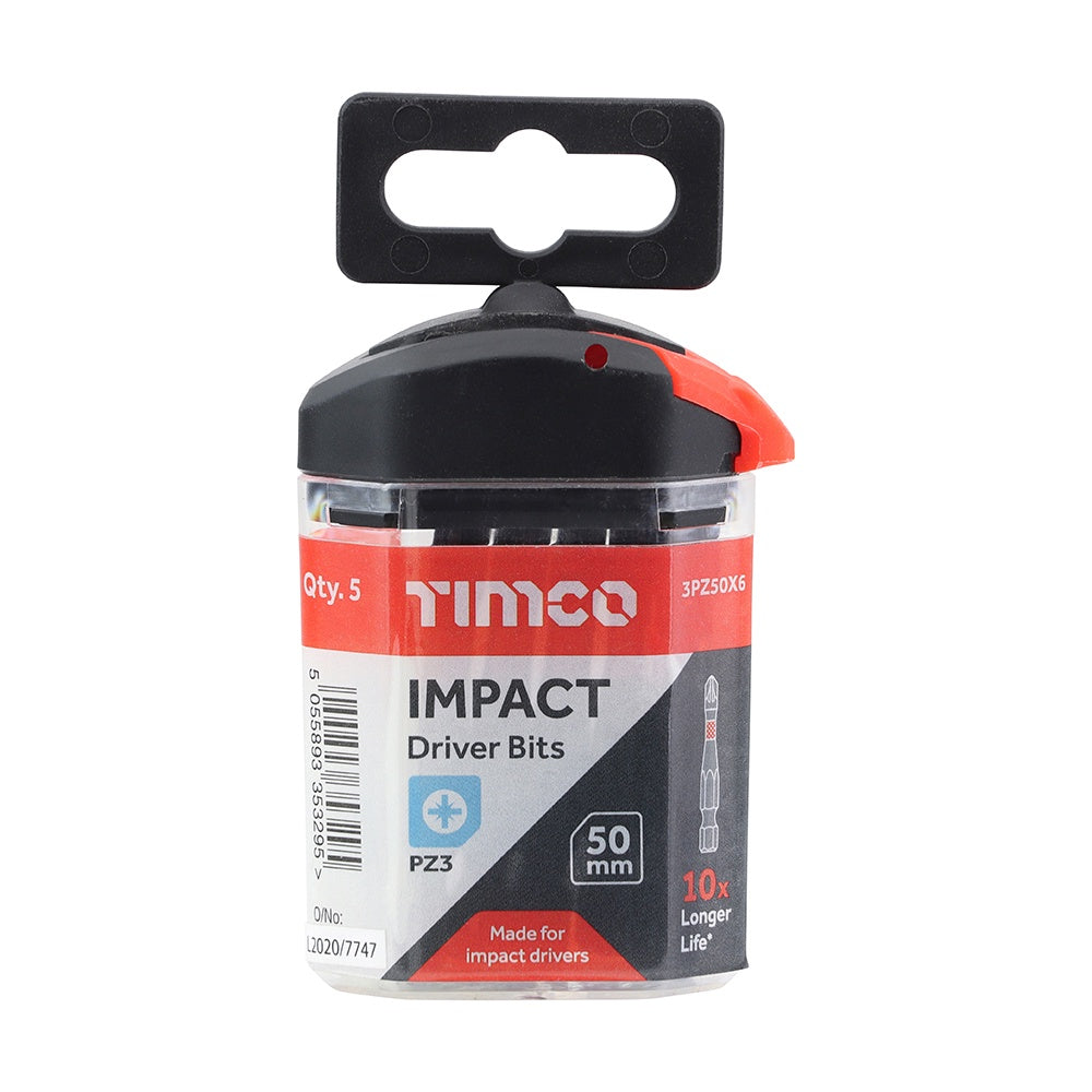 Timco No.3 x 50mm Impact Driver Bits PZ Handy Bit Pack 3PZ50X6