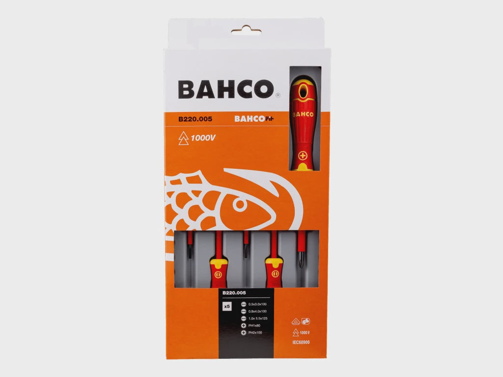 Bahco B220.005 VDE Insulated Screwdriver 5 Piece Set Slotted/Phillips 1000V BAH220005