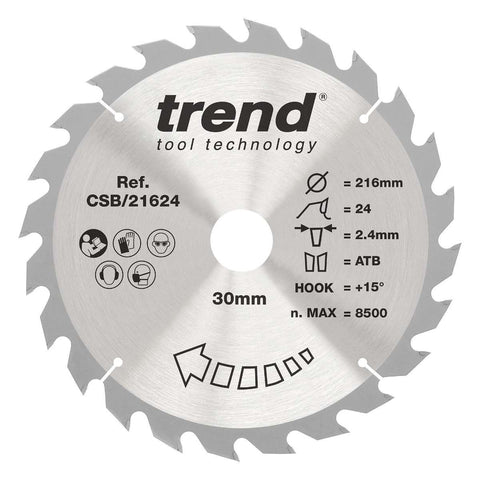 Trend Wood Circular Ripping Table Saw Blade 216mm x 30mm x 24T CSB/21624