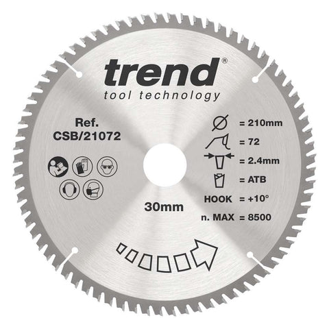 Trend Wood Circular Craft General Purpose Saw Blade 210mm x 30mm x 72T CSB/21072