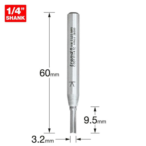 Trend Two Flute Straight Cutter 3.2mm Dia. x 9.5mm Cut C001X1/4TC