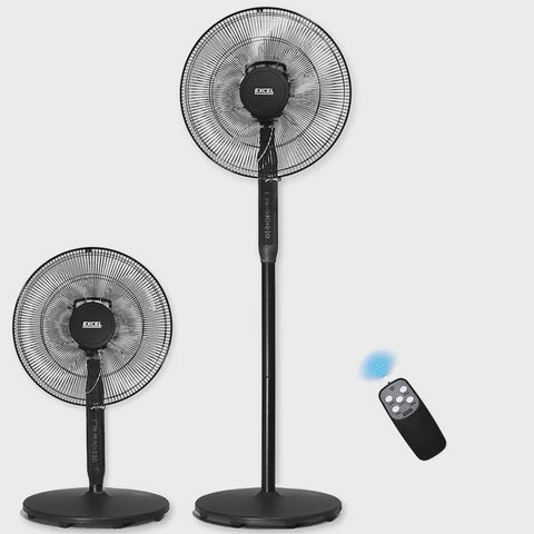 Excel 16" Height Adjustable Digital Pedestal Fan with Remote Control - Black