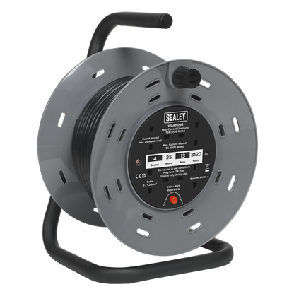 Sealey BCR25 25m Cable Reel with Thermal Trip 4 x 230V Sockets