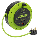 Sealey BCR10G 10m Cassette Type Cable Reel Green with Thermal Trip 2 x 230V and 2 x USB