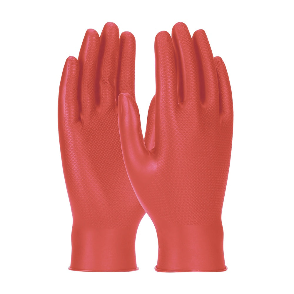 Red Disposable Nitrile Diamond Grip Gloves Large Pack of 100