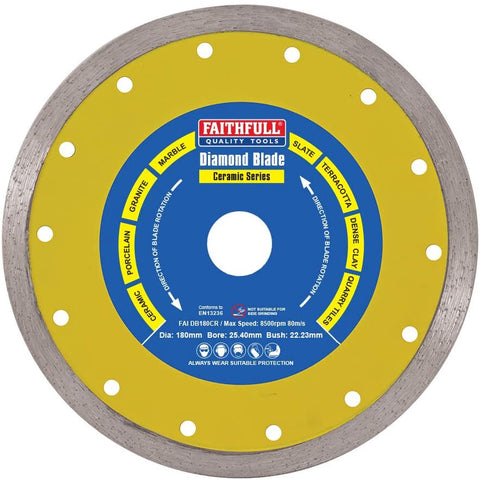 Faithfull 180 x 25.4mm Porcelain Diamond Tile Blade Continuous Rim FAIDB180CRP