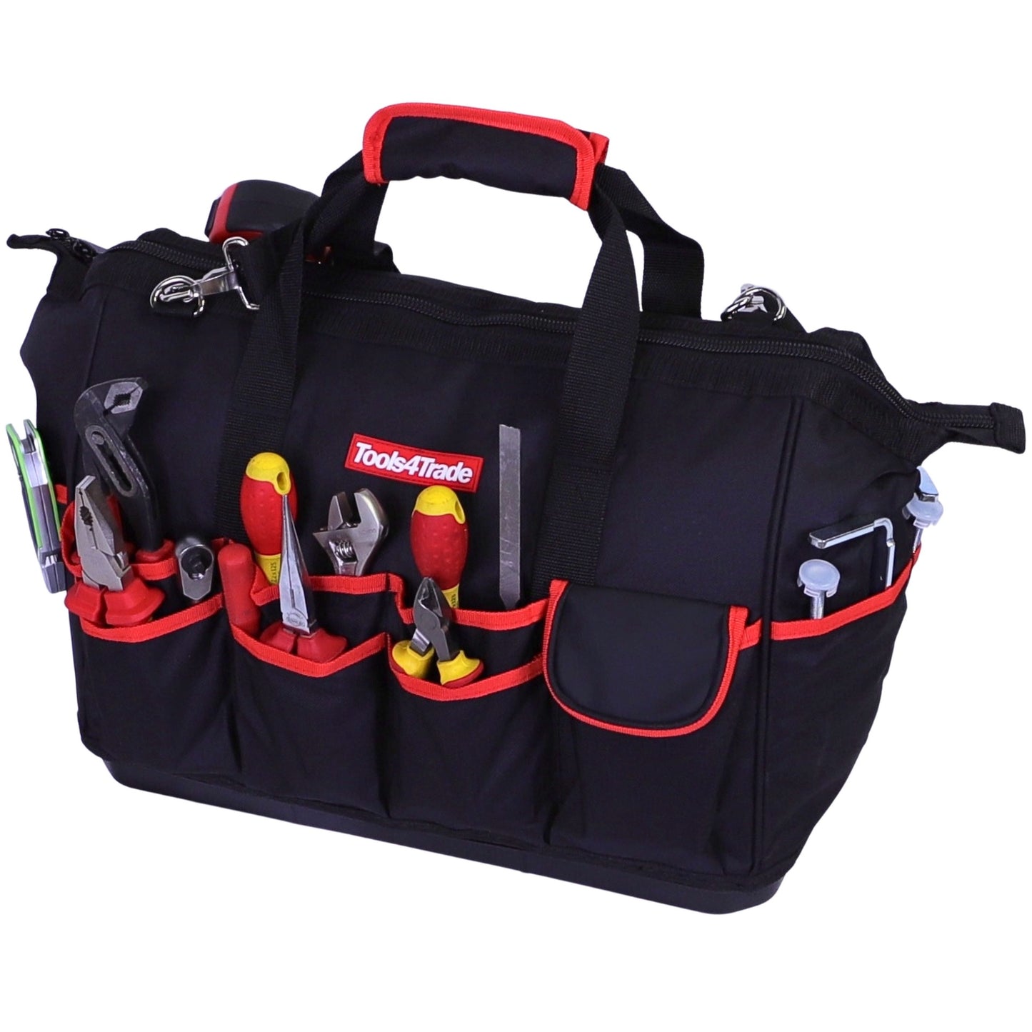 Tools4Trade 18" Tool Bag with Multi-Pockets & Hard Base - Red