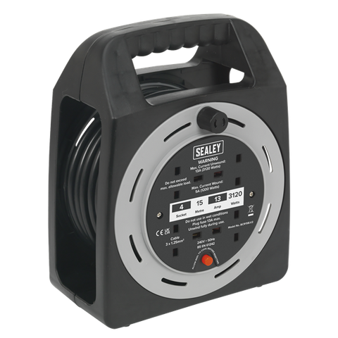 Sealey BCR15CB 15m Box Type Cable Reel 4 x 230V Thermal Trip
