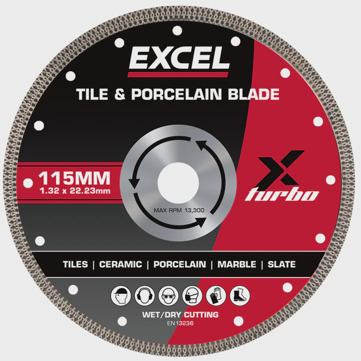 Excel 115mm Tile & Porcelain Diamond Cutting Blade Wet & Dry Use
