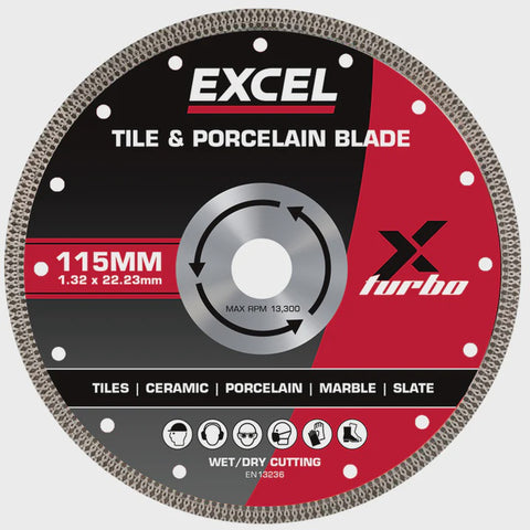 Excel 115mm Tile & Porcelain Diamond Cutting Blade Wet & Dry Use