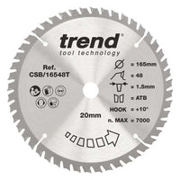 Trend Wood Cordless Circular Saw Blade 165mm x 20mm x 40T, 10 Pack CSB/16540T/10