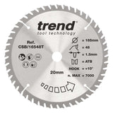 Trend Wood Cordless Circular Saw Blade 165mm x 20mm x 40T, 10 Pack CSB/16540T/10