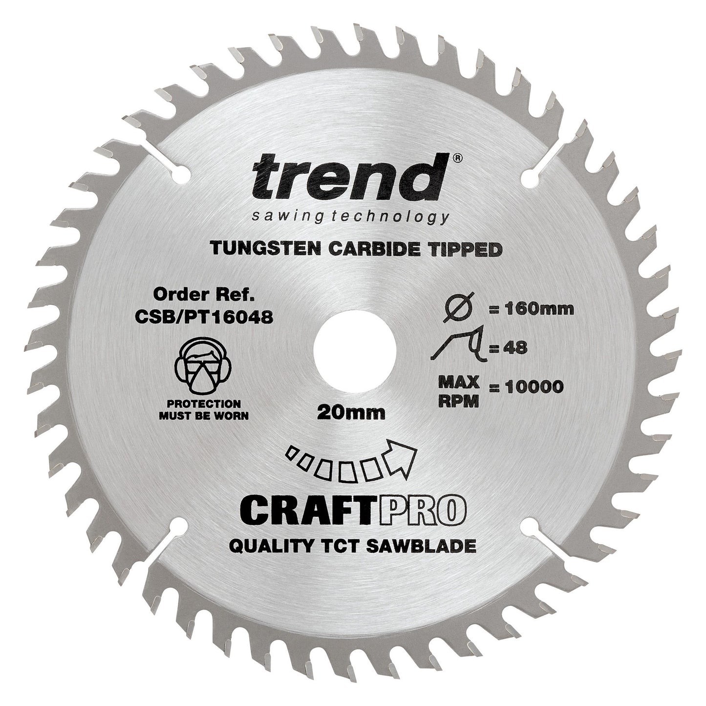Trend Craft Super Fine Finish Plunge Saw Blade 160mm Dia. X 48 Teeth X 20mm Bore X 2.2mm Kerf CSB/PT16048