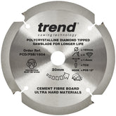 Trend PCD Cement Fibre Board Saw Blade 160mm Dia. X 4 Teeth X 20mm Bore X 1.8mm Kerf PCD/FSB/1604