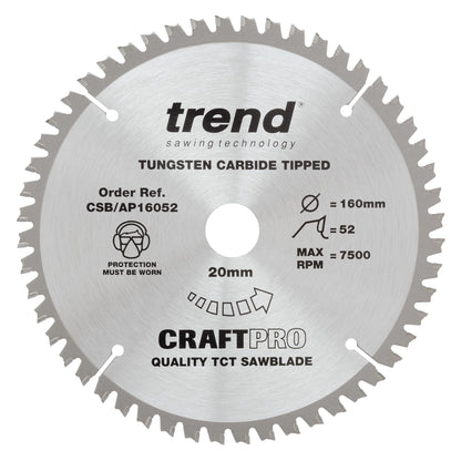 Trend Aluminium/Plastic Circular Saw Blade 160mm x 20mm x 52T CSB/AP16052