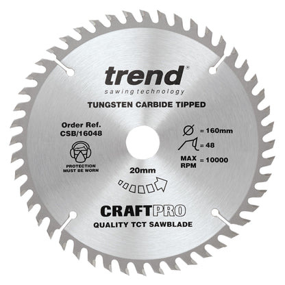 Trend Wood Circular Craft Trimming Crosscut Saw Blade 160mm x 20mm x 48T CSB/16048
