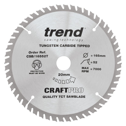 Trend Wood Cordless Circular Craft Thin Kerf Saw Blade 165mm x 20mm x 52T CSB/16552T