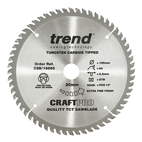 Trend Wood Circular Craft Fine Trim Finishing Saw Blade 165mm x 20mm x 60T CSB/16560
