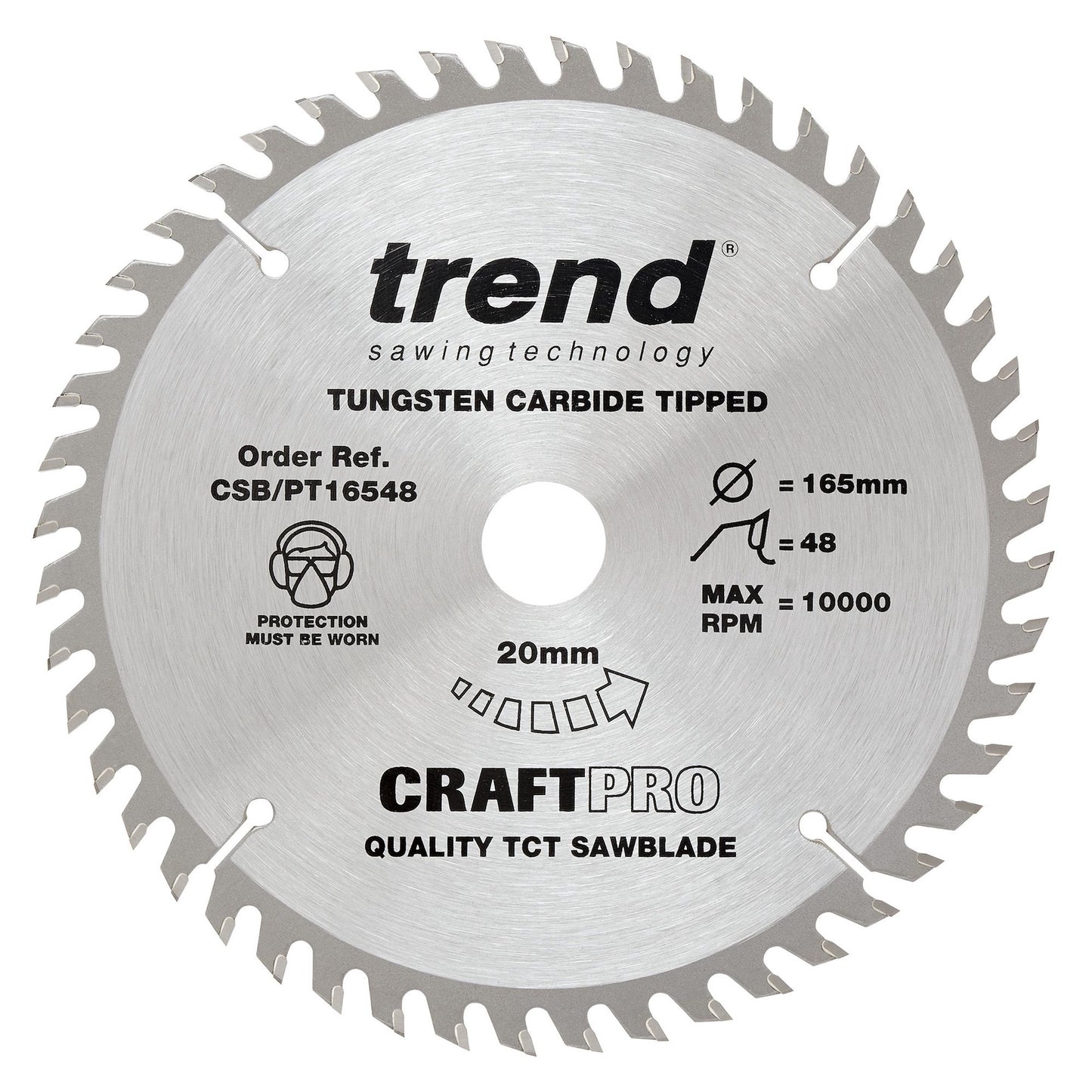 Trend Craft Super Fine Finish Plunge Saw Blade 165mm Dia. X 48 Teeth X 20mm Bore X 2.2mm Kerf CSB/PT16548
