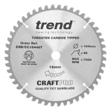 Trend Wood Cordless Mitre Saw Blade 184mm x 16mm x 48T CSB/CC18448T