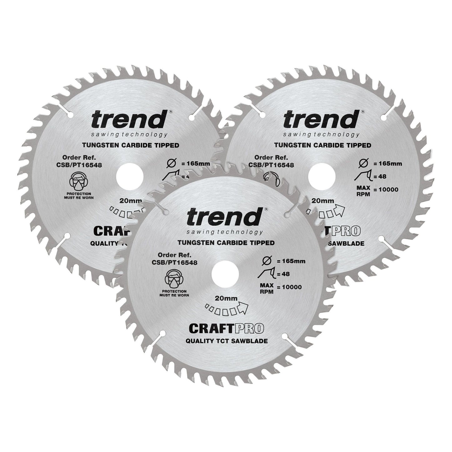 Trend Laminate / HPL Circular Saw Blade 165mm x 20mm x 48T, 3 Pack CSB/PT165/3PK