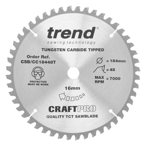 Trend Wood Cordless Mitre Craft Crosscut Saw Blade 184mm x 16mm x 60T CSB/CC18460T