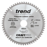 Trend Aluminium/Plastic Circular Saw Blade 190mm x 30mm x 60T CSB/AP19060