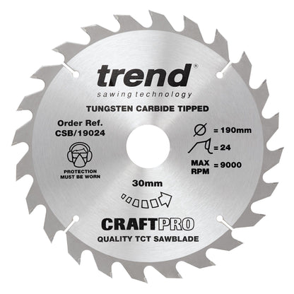 Trend Wood Circular Craft General Purpose Saw Blade 190mm x 30mm x 24T CSB/19024