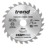 Trend Wood Circular Craft General Purpose Saw Blade 190mm x 30mm x 24T CSB/19024