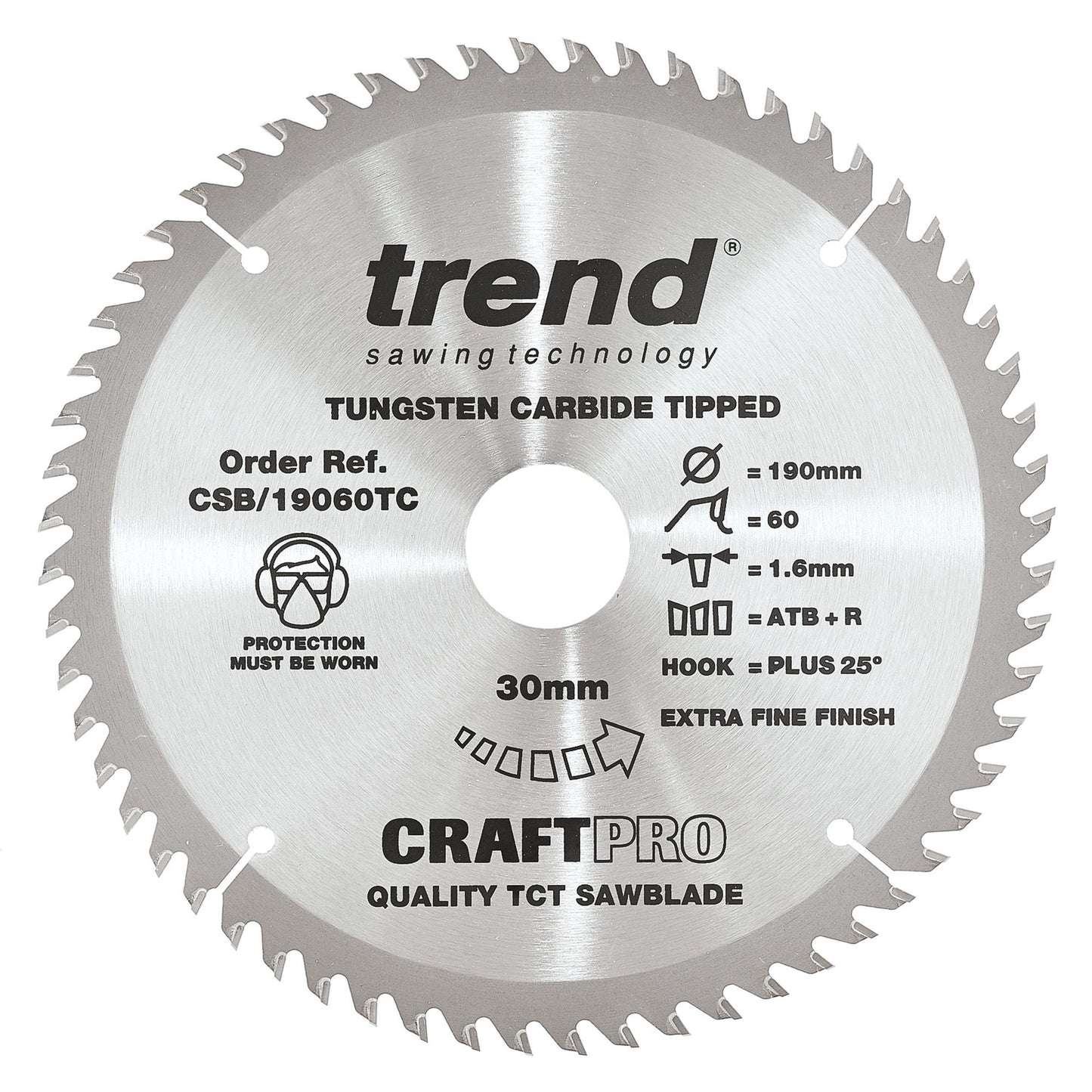 Trend Wood Cordless ATBR Circular Craft Thin Kerf Saw Blade 190mm x 30mm x 60T CSB/19060TC