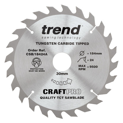 Trend Wood Circular Craft General Purpose Saw Blade 184mm x 30mm x 24T CSB/18424A