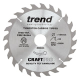 Trend Wood Circular Craft General Purpose Saw Blade 184mm x 30mm x 24T CSB/18424A