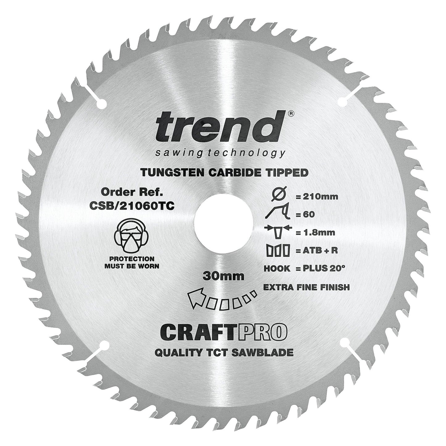 Trend Wood Cordless ATBR Circular Craft Thin Kerf Saw Blade 210mm x 30mm x 60T CSB/21060TC