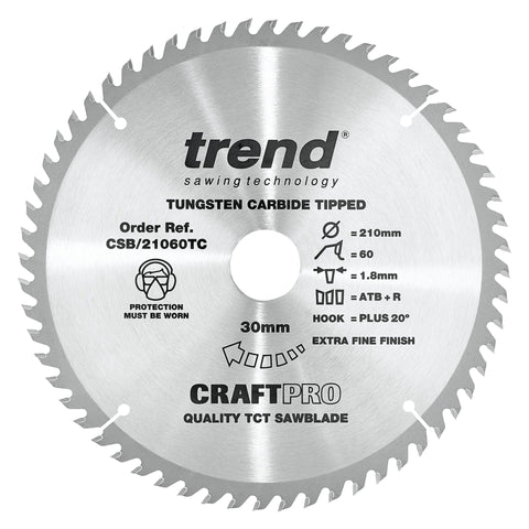 Trend Wood Cordless ATBR Circular Craft Thin Kerf Saw Blade 210mm x 30mm x 60T CSB/21060TC