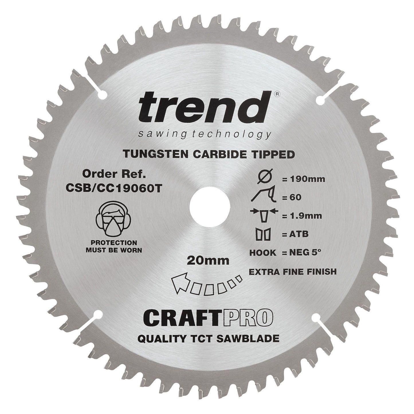 Trend Wood Cordless Mitre Craft Crosscut Saw Blade 190mm x 20mm x 60T CSB/CC19060T