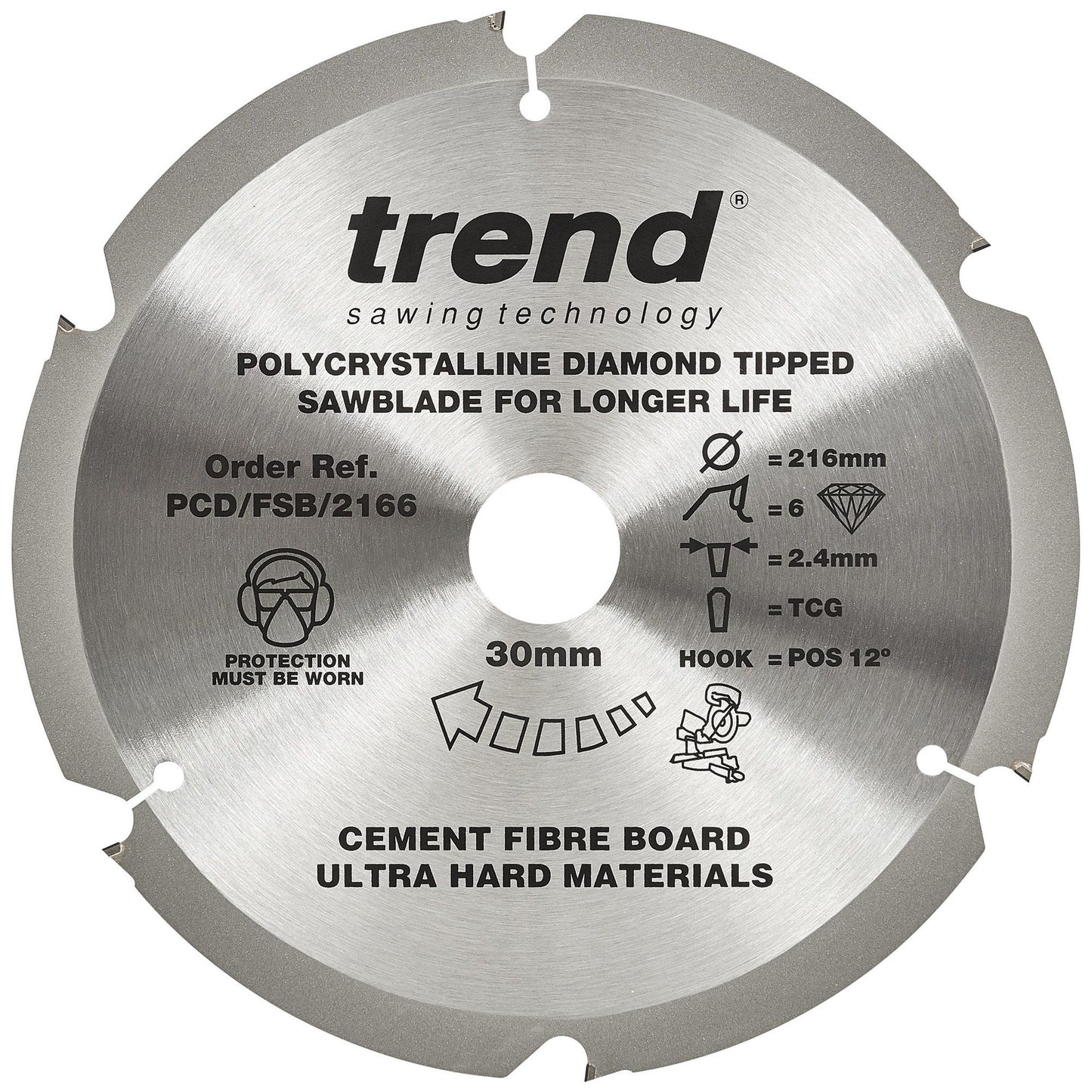 Trend PCD Fibre Cement Circular Saw Blade 216mm x 30mm x 6T PCD/FSB/2166