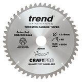 Trend Wood Mitre Craft Crosscut Saw Blade 216mm x 30mm x 48T CSB/CC21648