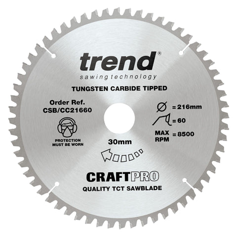 Trend Wood Mitre Craft Crosscut Saw Blade 216mm x 30mm x 60T CSB/CC21660