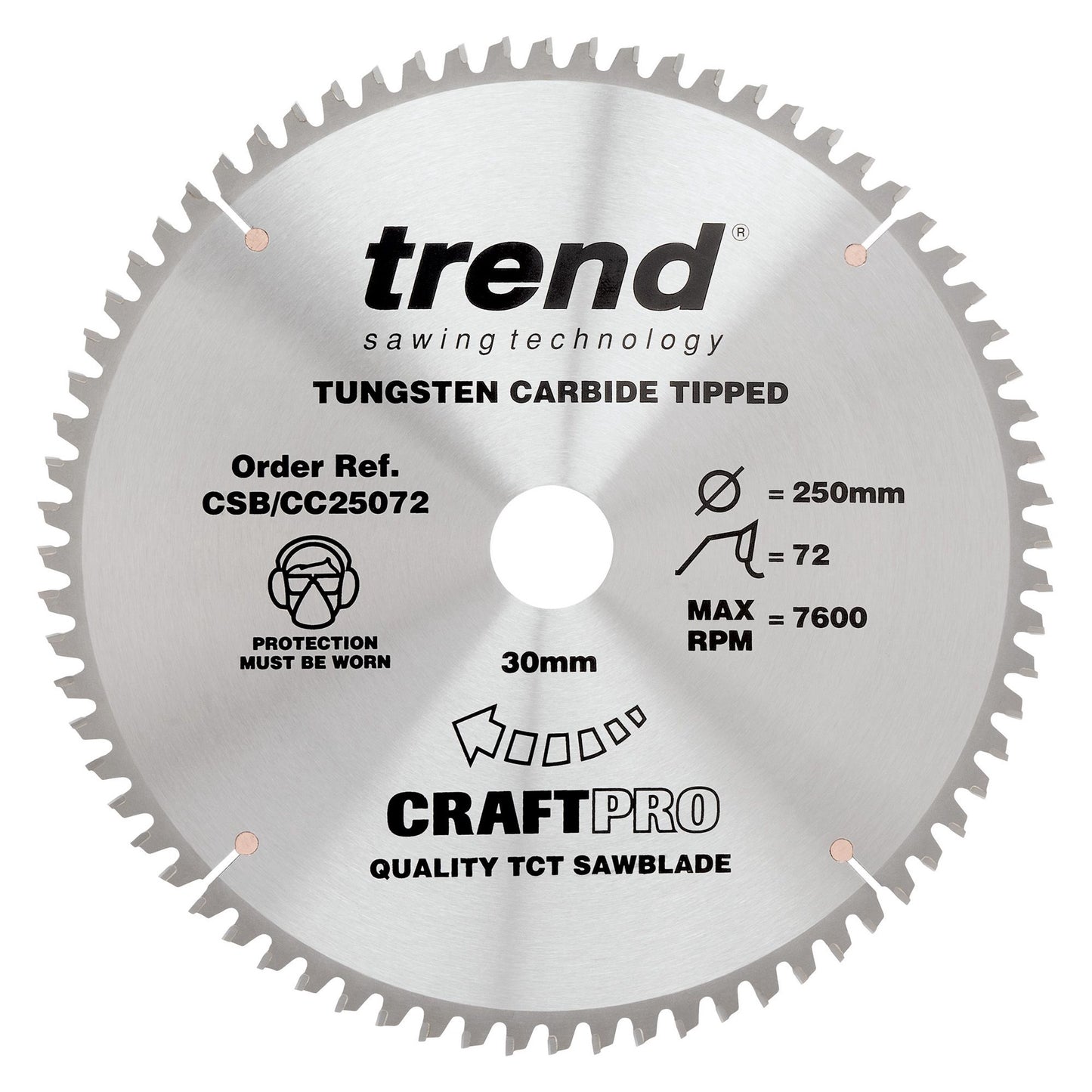 Trend Wood Mitre Craft Crosscut Saw Blade 250mm x 30mm x 72T CSB/CC25072