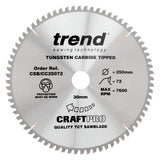 Trend Wood Mitre Craft Crosscut Saw Blade 250mm x 30mm x 72T CSB/CC25072