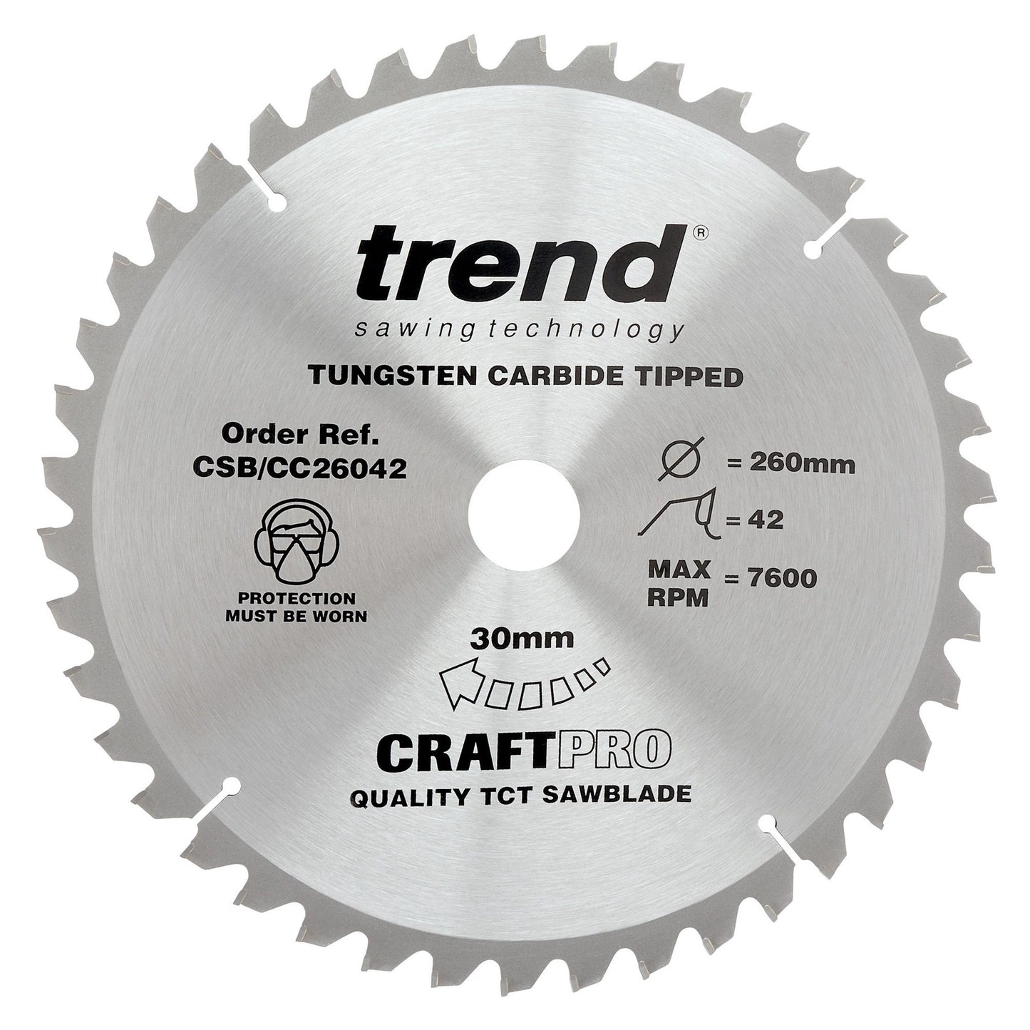 Trend Wood Mitre Craft Crosscut Saw Blade 260mm x 30mm x 42T CSB/CC26042